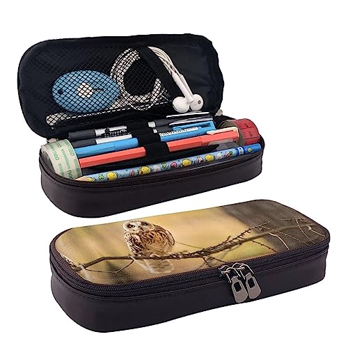 ATOurDealss Federmäppchen mit Eulen-Motiv auf dem Baum, großes Fassungsvermögen, Federmäppchen mit Reißverschluss, strapazierfähiges Leder-Federmäppchen, schwarz, Einheitsgröße, Koffer, Schwarz , von ATOurDealss