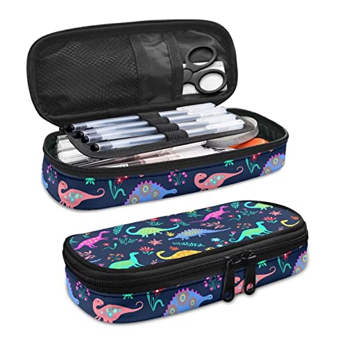 ATOurDealss Federmäppchen mit Sonnenblumen-Motiv Kuh für Kinder, Jungen, Mädchen, Stifthalter mit Reißverschlussfach, Bunte Dinosaurier, Einheitsgröße, Federmäppchen von ATOurDealss