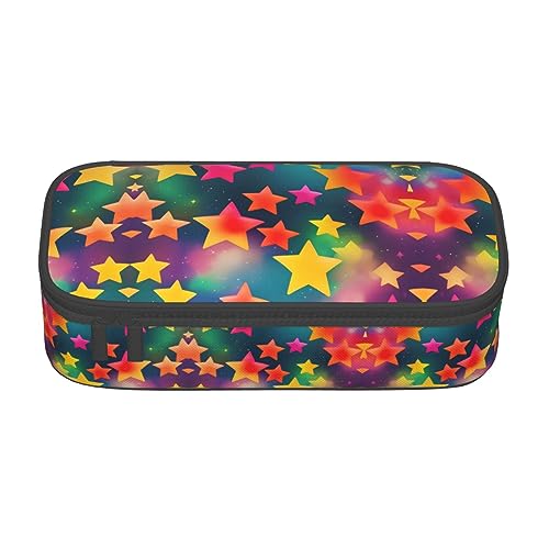 ATOurDealss Federmäppchen mit buntem Regenbogen-Stern-Druck, großes Fassungsvermögen, Federmäppchen mit 4 Fächern, für Damen und Herren, Bunte Regenbogen-Sta, Einheitsgröße, Federmäppchen von ATOurDealss