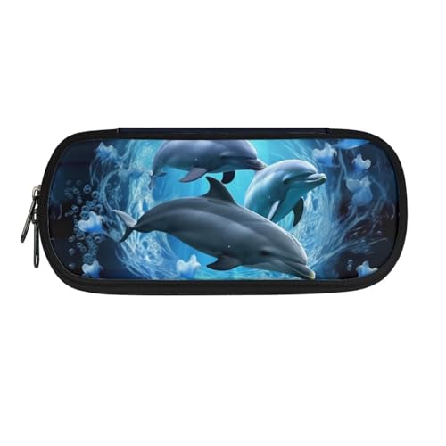 ATOurDealss Federmäppchen mit coolem Zugdruck, für Jungen, große Kapazität, tragbarer Reißverschluss, Federmäppchen für Schule, Studenten, Teenager, Kinder, Blossom Delphin, Einheitsgröße, von ATOurDealss