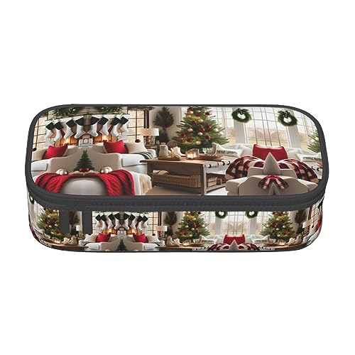 ATOurDealss Federmäppchen mit rotem Blättermuster, großes Fassungsvermögen, Federmäppchen mit 4 Fächern, für Damen und Herren, Farmhouse Christmas, Einheitsgröße, Federmäppchen von ATOurDealss