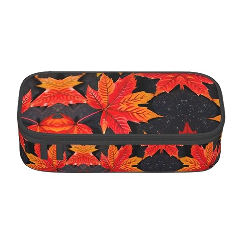 ATOurDealss Federmäppchen mit rotem Blättermuster, großes Fassungsvermögen, Federmäppchen mit 4 Fächern, für Damen und Herren, Herbstrote Blätter, Einheitsgröße, Federmäppchen von ATOurDealss