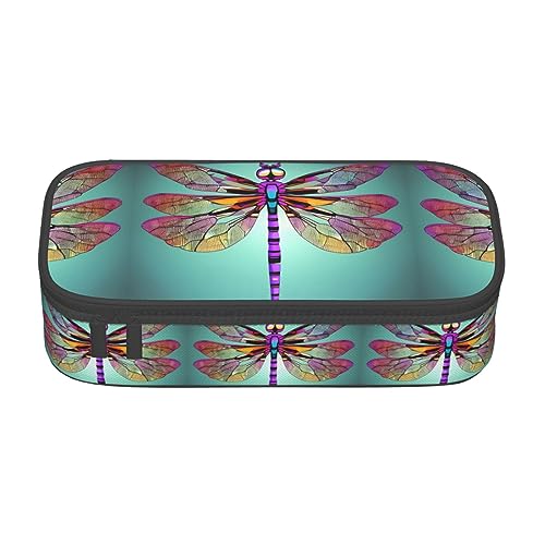 ATOurDealss Federmäppchen mit rotem Blättermuster, großes Fassungsvermögen, Federmäppchen mit 4 Fächern, für Damen und Herren, Niedliche Libellen-Patte, Einheitsgröße, Federmäppchen von ATOurDealss