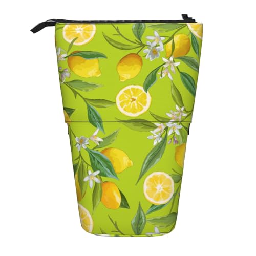 ATOurDealss Gelbes Zitronenmuster Federmäppchen Teleskoptasche Schreibwaren Aufbewahrungstasche Federmäppchen Erwachsene Aufbewahrungsbox, Schwarz , Einheitsgröße, Federmäppchen von ATOurDealss