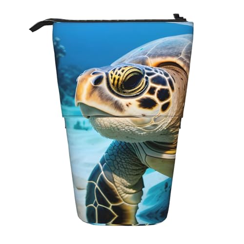 ATOurDealss Großes Teleskop-Federmäppchen mit Meeresturrtle, Federmäppchen, Organizer, Schreibwaren, Stifteetui mit Reißverschluss, Schwarz , Einheitsgröße, Federmäppchen von ATOurDealss