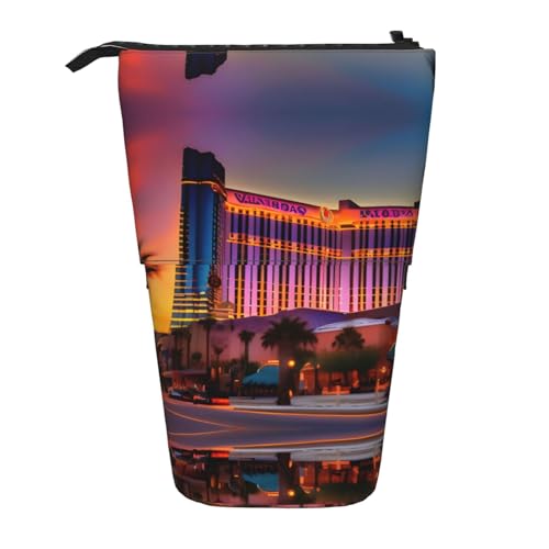 ATOurDealss Las Vegas Teleskop-Federmäppchen mit Sonnenuntergang, Federmäppchen, Organizer, Schreibwaren, Stifteetui mit Reißverschluss, Schwarz , Einheitsgröße, Federmäppchen von ATOurDealss