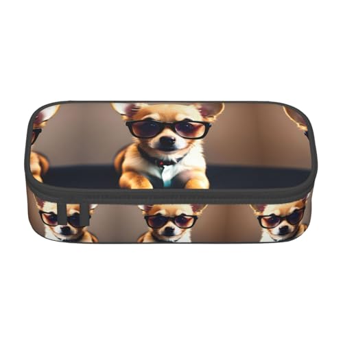 ATOurDealss Lollipop Federmäppchen mit großem Fassungsvermögen, Federmäppchen mit 4 Fächern, für Männer und Frauen, Chihuahua Dog Glasse, Einheitsgröße, Federmäppchen von ATOurDealss