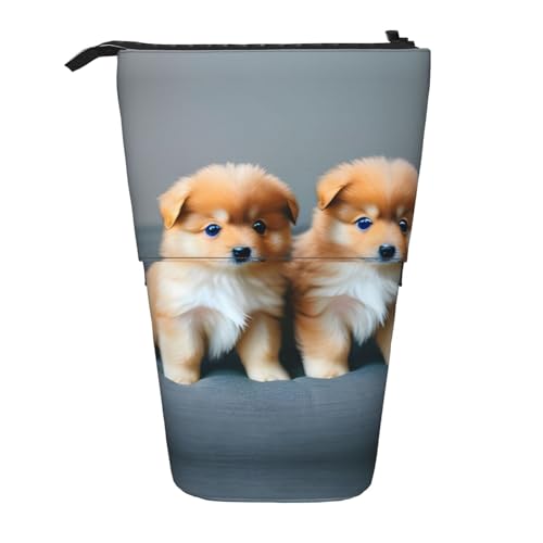 ATOurDealss Pomeranians Puppies and Point Teleskop-Federmäppchen, Federmäppchen, Organizer, Schreibwaren, Stifteetui mit Reißverschluss, Schwarz , Einheitsgröße, Federmäppchen von ATOurDealss
