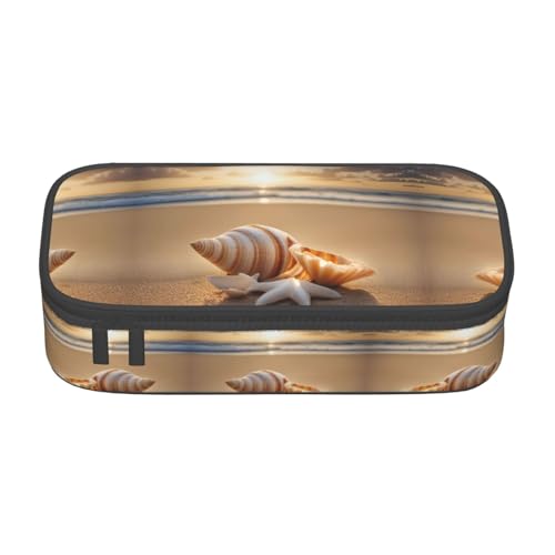 ATOurDealss Solar Jupiter Saturn Print Federmäppchen Große Kapazität Federmäppchen Stifttasche mit 4 Fächern für Männer Frauen, Seashell Landscape O, Einheitsgröße, Federmäppchen von ATOurDealss
