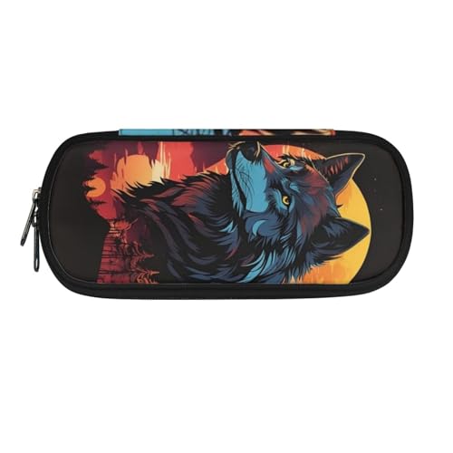 ATOurDealss T-Rex Federmäppchen mit Dinosaurier-Druck, für Jungen und Mädchen, Federmäppchen, Kartenmünztasche, Schreibtisch-Oraganizer für Schulbedarf, Sonnenuntergang Wolf, Einheitsgröße, von ATOurDealss