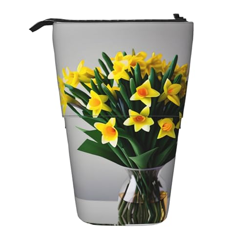 ATOurDealss Teleskop-Federmäppchen, Teleskop-Federmäppchen, Organizer, Schreibwaren, Stifteetui mit Reißverschluss, schwarze Spinne, Blumenstrauß mit Narzissen., Einheitsgröße, Federmäppchen von ATOurDealss