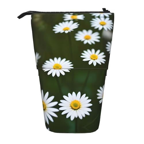 ATOurDealss Teleskop-Federmäppchen mit Gänseblümchen, Wildweiß, Federmäppchen, Organizer, Schreibwaren, Stifteetui mit Reißverschluss, Schwarz , Einheitsgröße, Federmäppchen von ATOurDealss