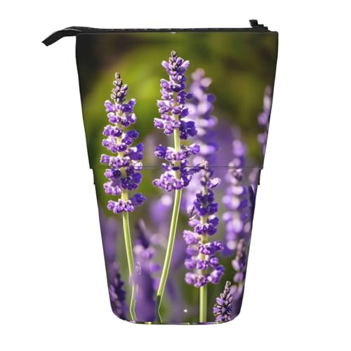 ATOurDealss Teleskop-Federmäppchen mit Lavendelblüten-Motiv, Federmäppchen, Organizer, Schreibwaren, Stifteetui mit Reißverschluss, Schwarz , Einheitsgröße, Federmäppchen von ATOurDealss