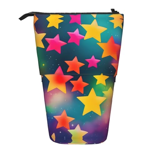 ATOurDealss Teleskop-Federmäppchen mit Regenbogen-Sternen, Federmäppchen, Organizer, Schreibwaren, Stifteetui mit Reißverschluss, Schwarz , Einheitsgröße, Federmäppchen von ATOurDealss