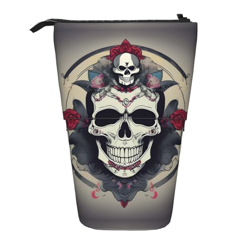 ATOurDealss Teleskop-Federmäppchen mit Totenkopf-Design, Federmäppchen, Organizer, Schreibwaren, Stifteetui mit Reißverschluss, Schwarz , Einheitsgröße, Federmäppchen von ATOurDealss