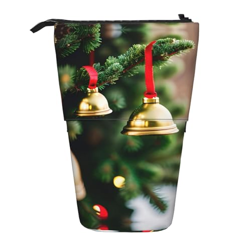 ATOurDealss Teleskop-Federmäppchen mit Weihnachtsbaum und Glocken, Federmäppchen, Organizer, Schreibwaren, Stifteetui mit Reißverschluss, Schwarz , Einheitsgröße, Federmäppchen von ATOurDealss