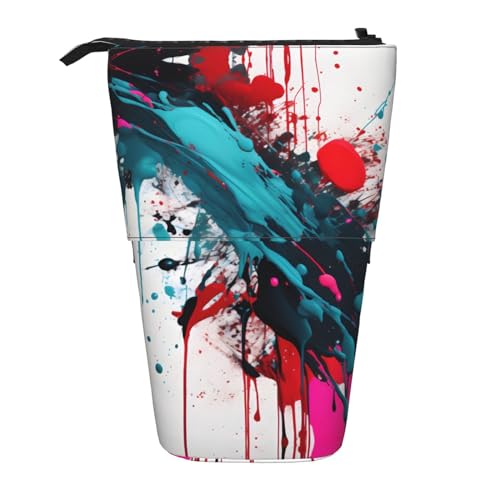 ATOurDealss Teleskop-Federmäppchen mit abstraktem Farbspritzer, Federmäppchen, Organizer, Schreibwaren, Stifteetui mit Reißverschluss, Schwarz , Einheitsgröße, Federmäppchen von ATOurDealss