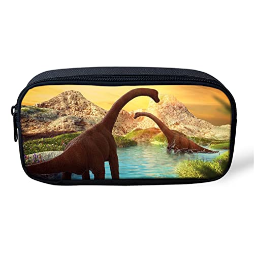 ATOurDealss Weißes Ti-ger Federmäppchen für die Sekundarschule, Schreibwarenbedarf, langlebig, Dinosaurier-Sonnenuntergang, Einheitsgröße, Federmäppchen von ATOurDealss