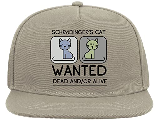 Shrodinger's Cat Wanted Dead and Or Alive Funny 5 Panel Snapback Flat Visor Cap Hat Baseballmütze Grau von ATPRINTS