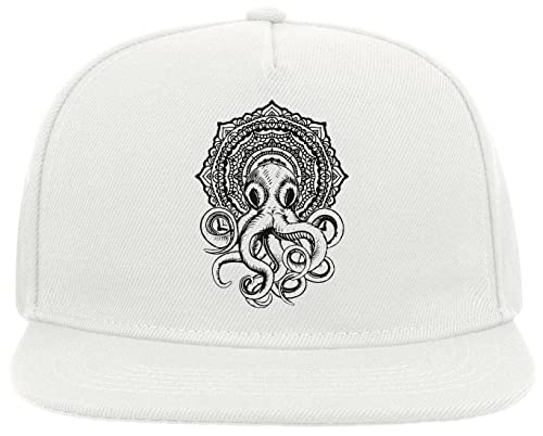 Cthulhu H P Lovecraft Elder God Mandala 5 Panel Snapback Flat Visor Cap Hat Baseballmütze Weiß von ATPRINTS