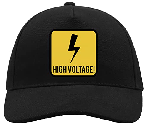 Warning Sign Parody High Voltage Danger Sign Bequeme Unisex-Baseball-Truckerkappe aus gebürsteter Baumwolle mit Schnalle Schwarz von ATPRINTS