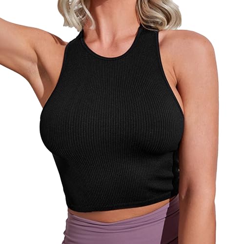 ATRACTIVOLL Crop Tank Tops Damen, Slim Passform, Sommer Ärmellose Oberteile, Crew Neck, Basic Cami Top, Casual Sport Leicht Unterhemd von ATRACTIVOLL