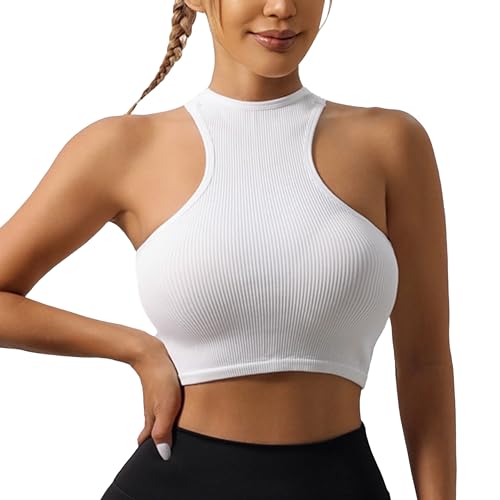 ATRACTIVOLL Crop Tank Tops Damen, Slim Passform, Sommer Ärmellose Oberteile, Crew Neck, Basic Cami Top, Casual Sport Leicht Unterhemd von ATRACTIVOLL