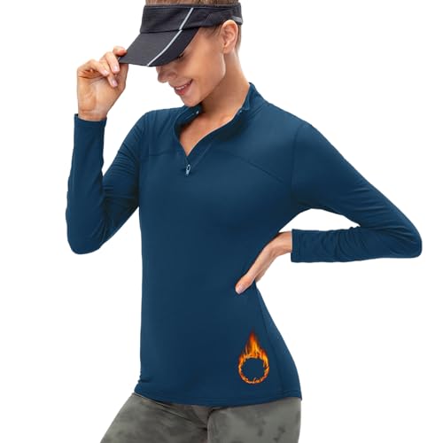 ATRACTIVOLL Damen Sport Shirt Langarm Laufshirt Gym Top Yoga Oberteil, Sonnenschutz Funktionsshirt Fitness Running Workout Langarm Bluse Thermo Oberteil Baselayer Kompressionsshirt 1/4 Reißverschluss von ATRACTIVOLL