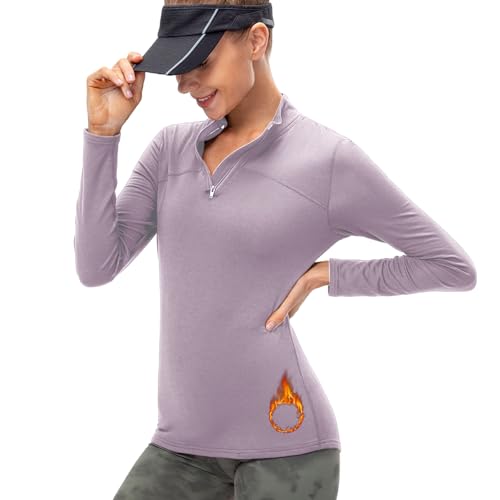 ATRACTIVOLL Damen Sport Shirt Langarm Laufshirt Gym Top Yoga Oberteil, Sonnenschutz Funktionsshirt Fitness Running Workout Langarm Bluse Thermo Oberteil Baselayer Kompressionsshirt 1/4 Reißverschluss von ATRACTIVOLL