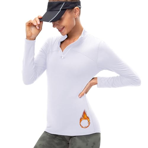 ATRACTIVOLL Damen Sport Shirt Langarm Laufshirt Gym Top Yoga Oberteil, Sonnenschutz Funktionsshirt Fitness Running Workout Langarm Bluse Thermo Oberteil Baselayer Kompressionsshirt 1/4 Reißverschluss von ATRACTIVOLL