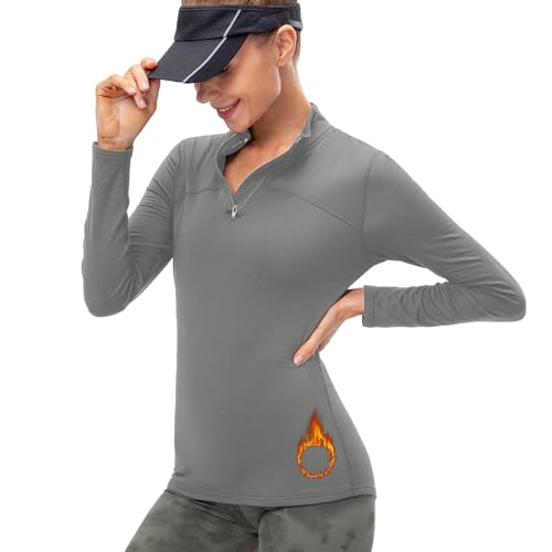 ATRACTIVOLL Damen Sport Shirt Langarm Laufshirt Gym Top Yoga Oberteil, Sonnenschutz Funktionsshirt Fitness Running Workout Langarm Bluse Thermo Oberteil Baselayer Kompressionsshirt 1/4 Reißverschluss von ATRACTIVOLL
