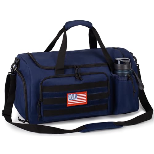 Taktische Sporttasche für Herren, 40 l, großes Fassungsvermögen, Seesack mit Schuhfach, Sporttasche mit Nassfach, multifunktionale Wochenendtasche, geeignet für Reisen, Camping, Wandern, Blau, Large von ATRIPACK