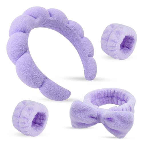 ATROCH Spa-Stirnband- und Armband-Set für Gesichtswäsche, Make-up-Stirnband, Haarband zum Waschen des Gesichts, Blasen-Stirnband, Hautpflege-Stirnbänder und Armbänder für Damen, 4 Stück ATROCH Spa-Stirnband- und Armband-Set für Gesichtswäsche, Make-up-Stirnband, Haarband zum Waschen des Gesichts, Blasen-Stirnband, Hautpflege-Stirnbänder und Armbänder für Damen, 4 Stück von ATROCH