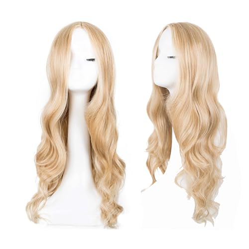 ATSNOSH Blonde Perücke, Lange Lockige Volle Haar Gewellt Perücke, Lange Lockige Haar Perücken für Frauen Mädchen, Mittelscheitel Lang Lockig, für Tägliche Karneval Cosplay Halloween (Blonde) von ATSNOSH