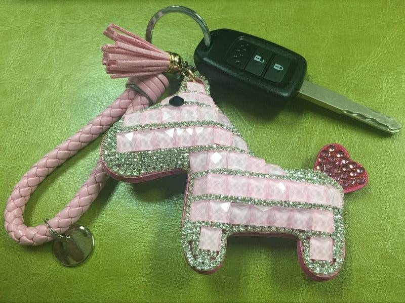 Baby Rosa Strass Kristall Niedliche Schlüssel Ketten/Schlüsselbänder/Schlüsselanhänger Pferdeleder Seil Quaste Schlüsselanhänger von ATSlowTimes