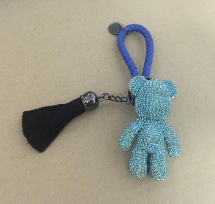 Blauer Kristall Tragen Schlüssel Ketten Niedlichen Schlüsselanhänger Schwarz Quaste Blauen Seil Geflochten Leder Geldbörse Charme Bling Teddy von ATSlowTimes