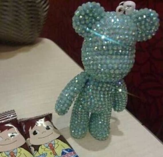 Bling Teddybär Charme Schlüsselbund, Strass Teddy Bear Schlüsselanhänger, Tasche Charms Teal Blue Crystal Diamonds von ATSlowTimes