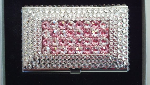 Glittler Bling Business Card Holder Crystal Swarovski Elements Strass Sauber Pink von ATSlowTimes