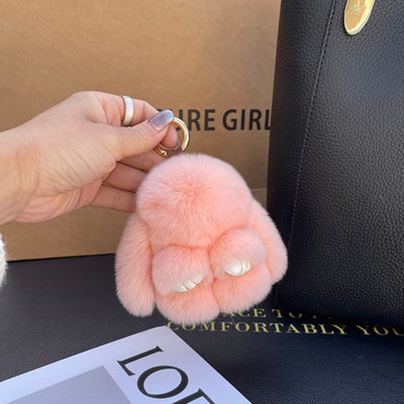 Häschen-Puppe Keychain Weicher Pom Pelz-Schlüsselanhänger Netter Geldbeutel-Charme Fuzzy Puffs Häschen-Charme-Weicher Pfirsich-Rosa/Grau Weiß von ATSlowTimes