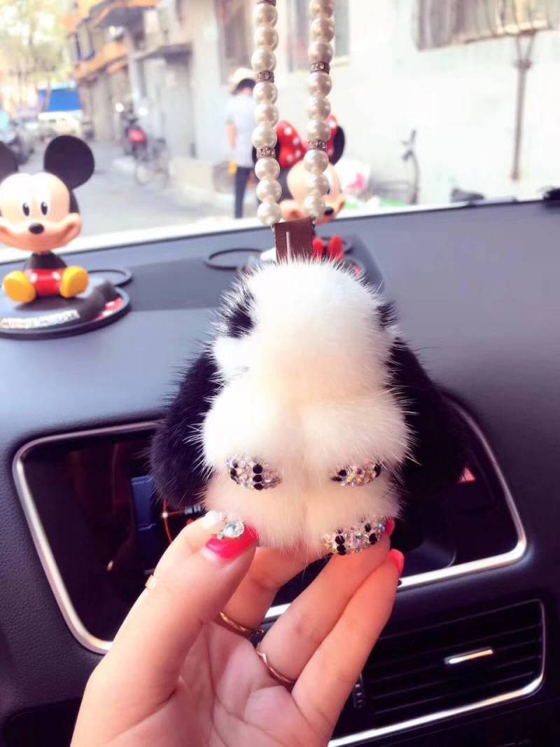 Hase Anhänger Charm Puppen Swarov Kristall Schlüsselanhänger Unikat Auto Zubehör Rückspiegel Für Frau Pompom von ATSlowTimes