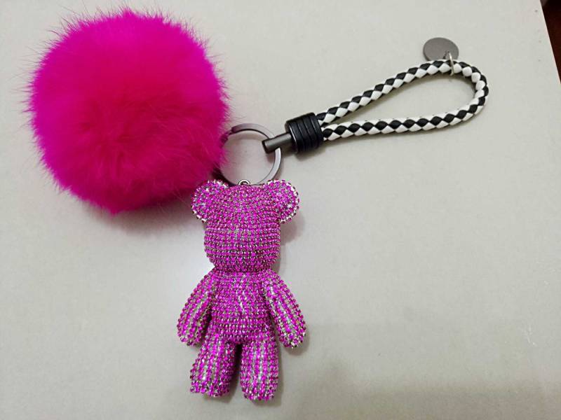 Hot Pink Pom Funkeln Tragen Schlüsselbund Seil Schlüsselband Puffs Schlüsselanhänger Rose Dunkel Rosa Kristall von ATSlowTimes