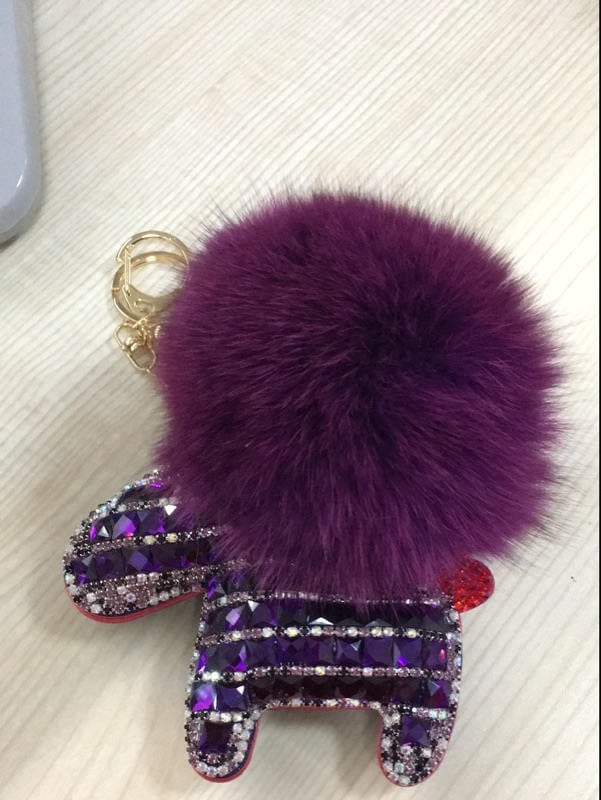 Leder Pferd Schlüsselanhänger Lila Kristall Glitzer Mit Pompoms von ATSlowTimes