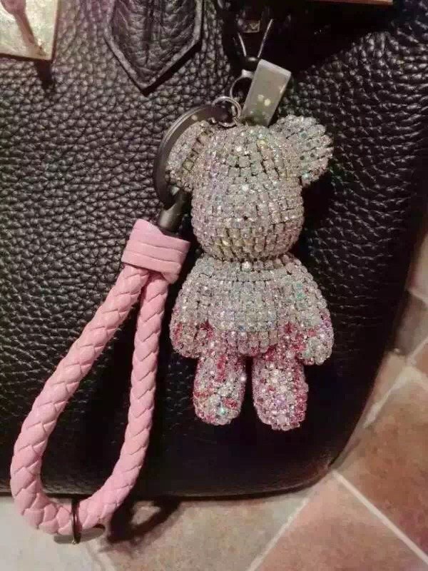 Niedliche Handtasche Chars - Rosa Fading Ab Funkel Strass Teddya Bär Tasche Charms-Leder-Schlüsselband von ATSlowTimes