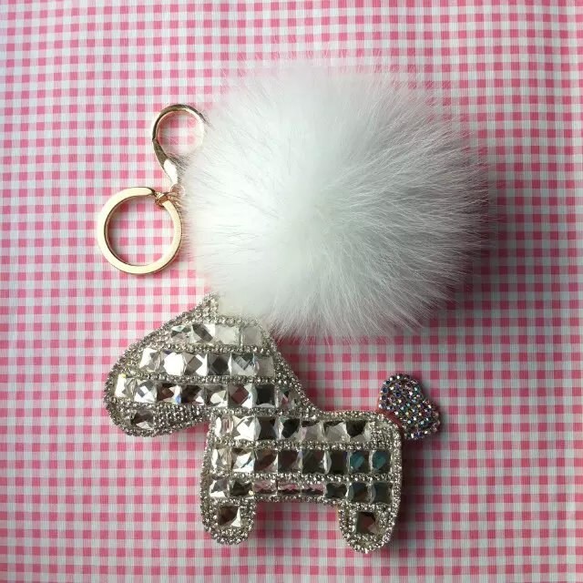 Rhineston Süße Tasche Charm Bling Pferd Schlüsselanhänger-Chopper Multi Farbe Ohne Pom Pelz Kugel von ATSlowTimes