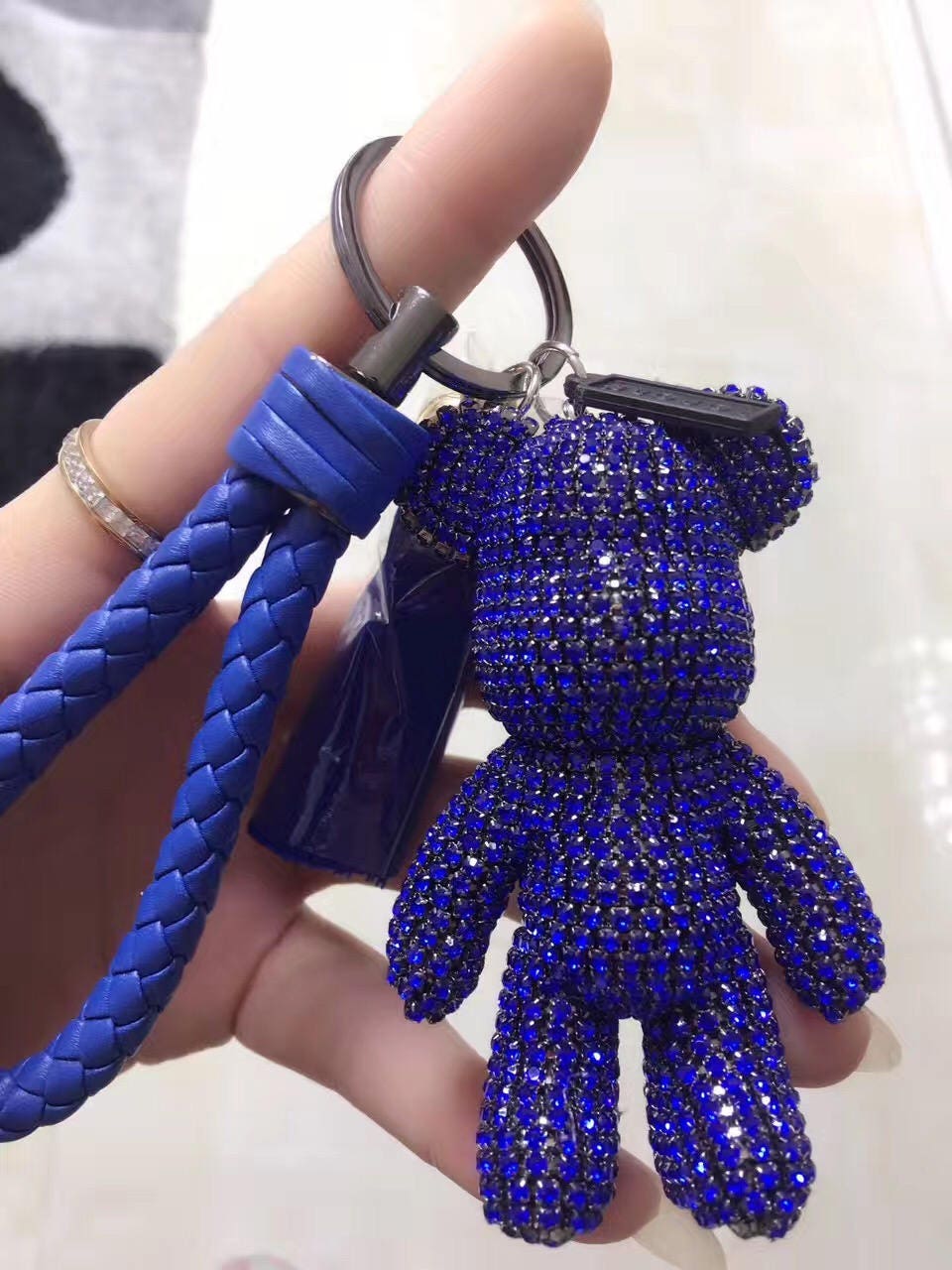Royal Blue Crystal Bear Schlüsselanhänger Tassel Und Seil Kesy Ring Leder von ATSlowTimes