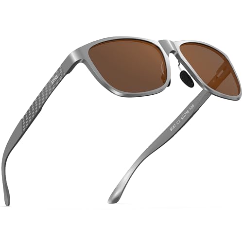 ATTCL Herren Polarisierte Fahren Sonnenbrille Al-Mg Metall Rahme Ultra Leicht 8587-Silver-Brown von ATTCL