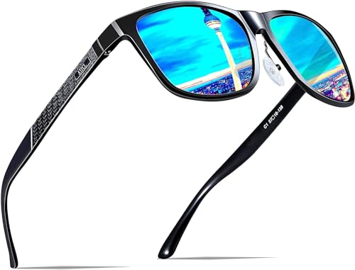 ATTCL Herren Polarisierte Fahren Sonnenbrille Al-Mg Metall Rahme Ultra Leicht UV400 CAT 3 CE (Blau/Verspiegelt) von ATTCL