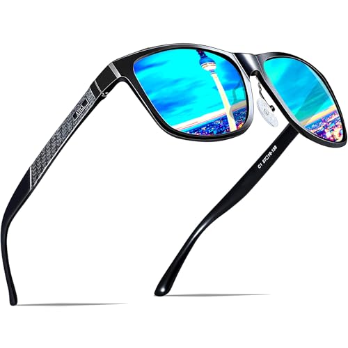 ATTCL Herren Polarisierte Fahren Sonnenbrille Al-Mg Metall Rahme Ultra Leicht UV400 CAT 3 CE (Blau/Verspiegelt) von ATTCL