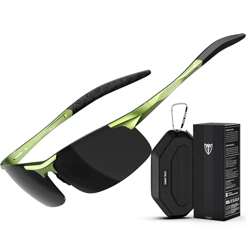 ATTCL Herren Polarisierte Treiber Glasses Sport Sonnenbrille Al-Mg Metallrahme Ultra leicht verspiegelt sonnenbrillen 8177 Guolv-Grey von ATTCL