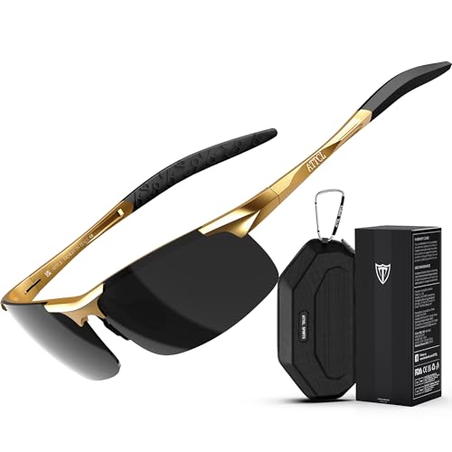 ATTCL Herren Polarisierte Treiber Glasses Sport Sonnenbrille Al-Mg Metallrahme Ultra leicht verspiegelt sonnenbrillen 8177 Qianhuang-Grey von ATTCL